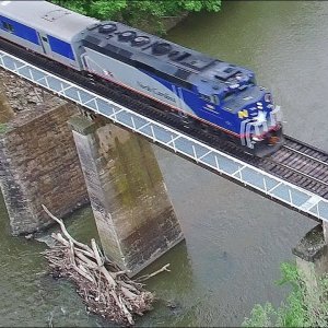 Amtrak #75 Piedmont - Running Late & Rushing Across the River at Haw River, NC