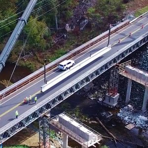 US-70 Bypass Bridge Construction/Busy Day Moving Beams - Hillsborough, NC