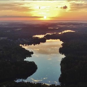 Slow, Sunrise Flight Over Lake Macintosh - Whitsett, NC