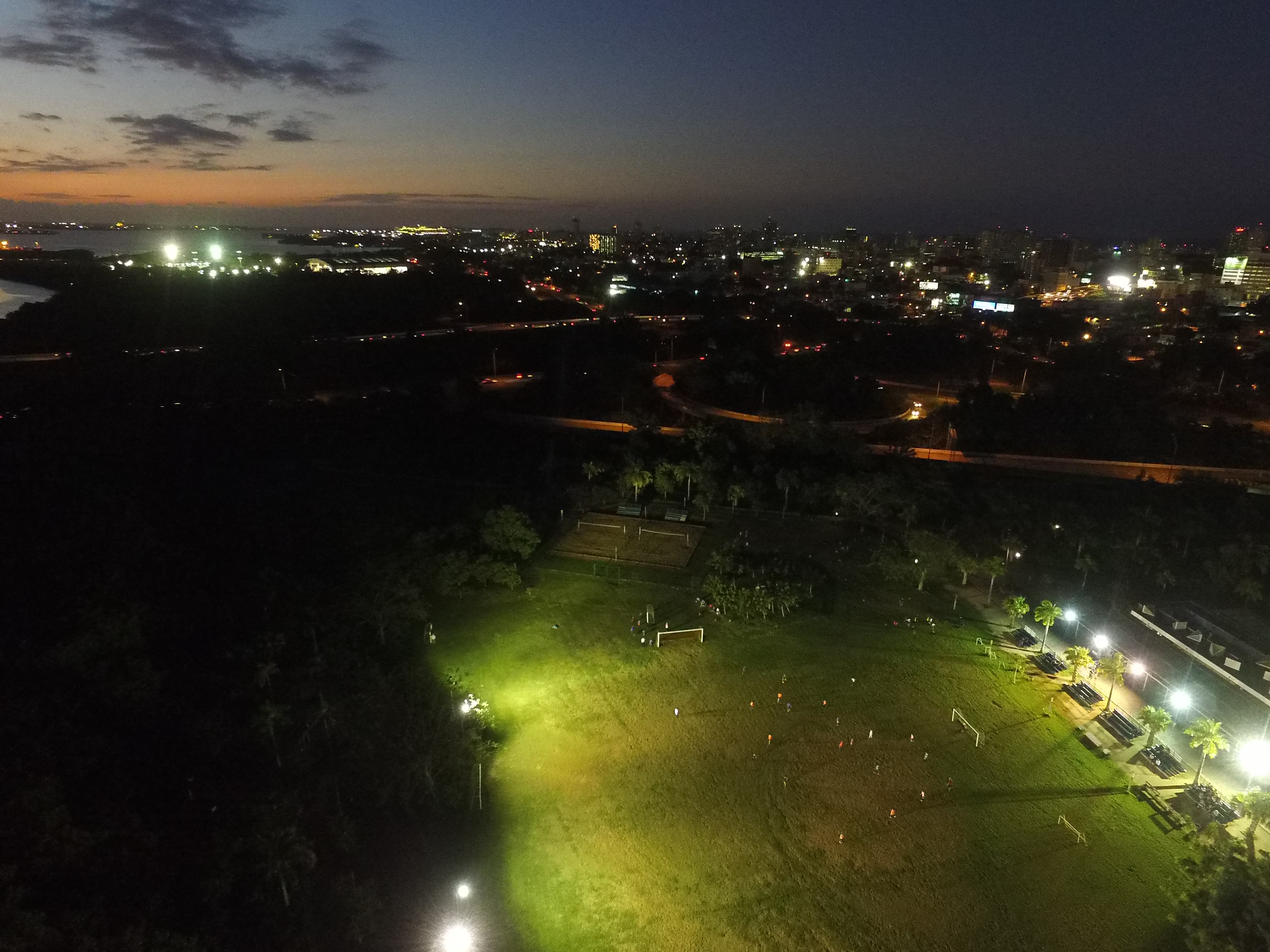 Soccer practice at dusk