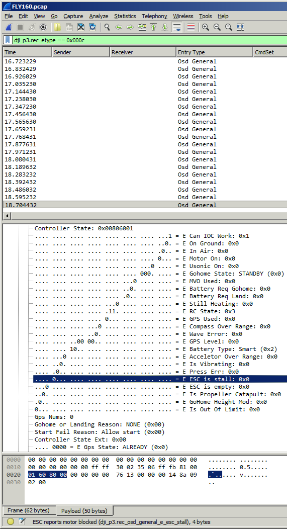 Wireshark - Stalled motor parameter